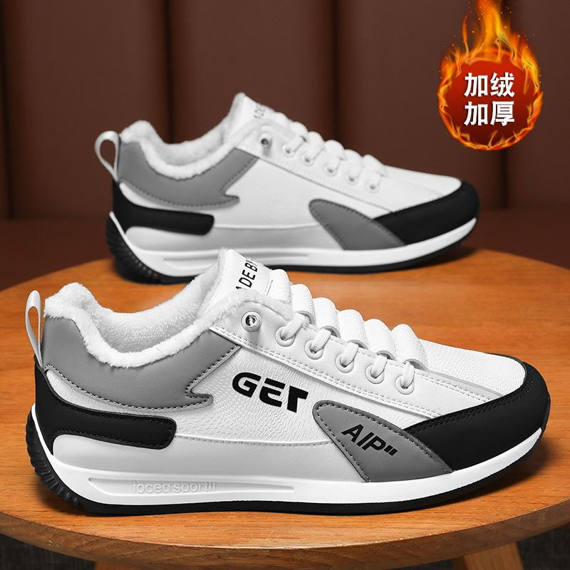 Мужские кроссовки Зимние теплые хлопковые ботинки для мужчин Зимние анти-лыжные ботинки на толстой подошве Повседневные хлопковые мужские туфли на флисовой подкладке со шнуровкой