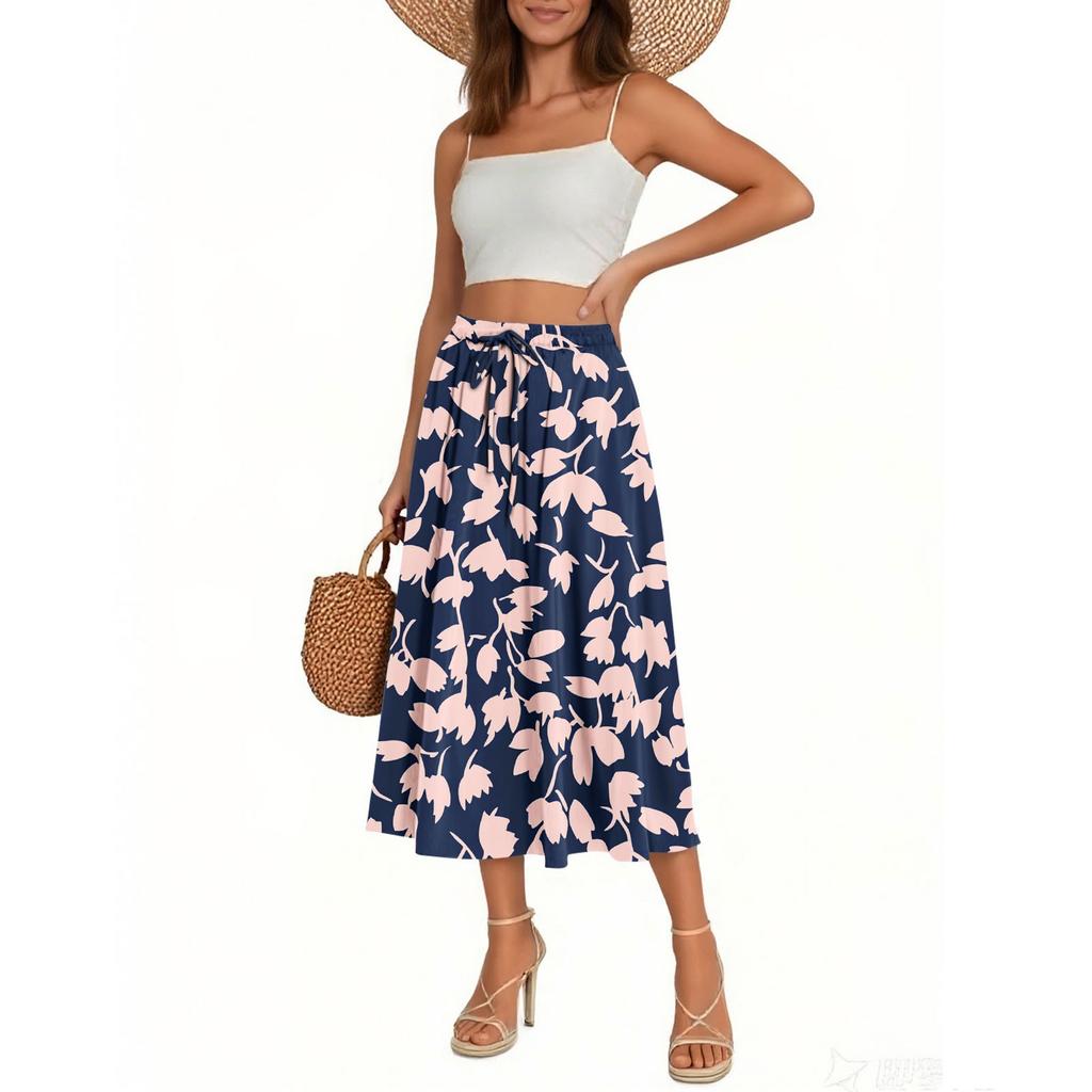 Women's Skirt Bohemian Skirt Floral Print Casual Temperament Pocket Skirt