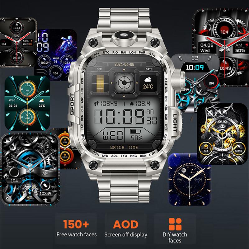 Новые многофункциональные квадратные уличные смарт-часы с большим экраном и фонариком, мониторингом здоровья, мужской спортивный браслет