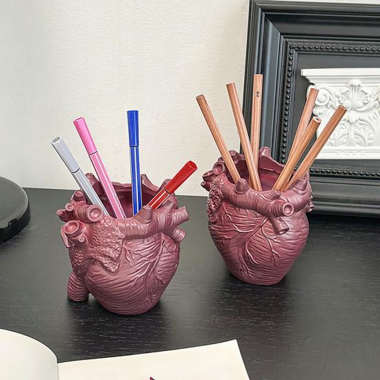Маленький держатель для ручек в форме человеческого сердца, реалистичная 3D-модель анатомии сердца, настольный органайзер для хранения кистей для макияжа, ручек