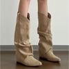 Мода Новый Стиль Мода Женские Осенне-Зимние Плиссированные Женские Ковбойские Сапоги Вестерн Внутренняя Платформа Ботильоны Рыцарские Сапоги Zapatos De Mujer