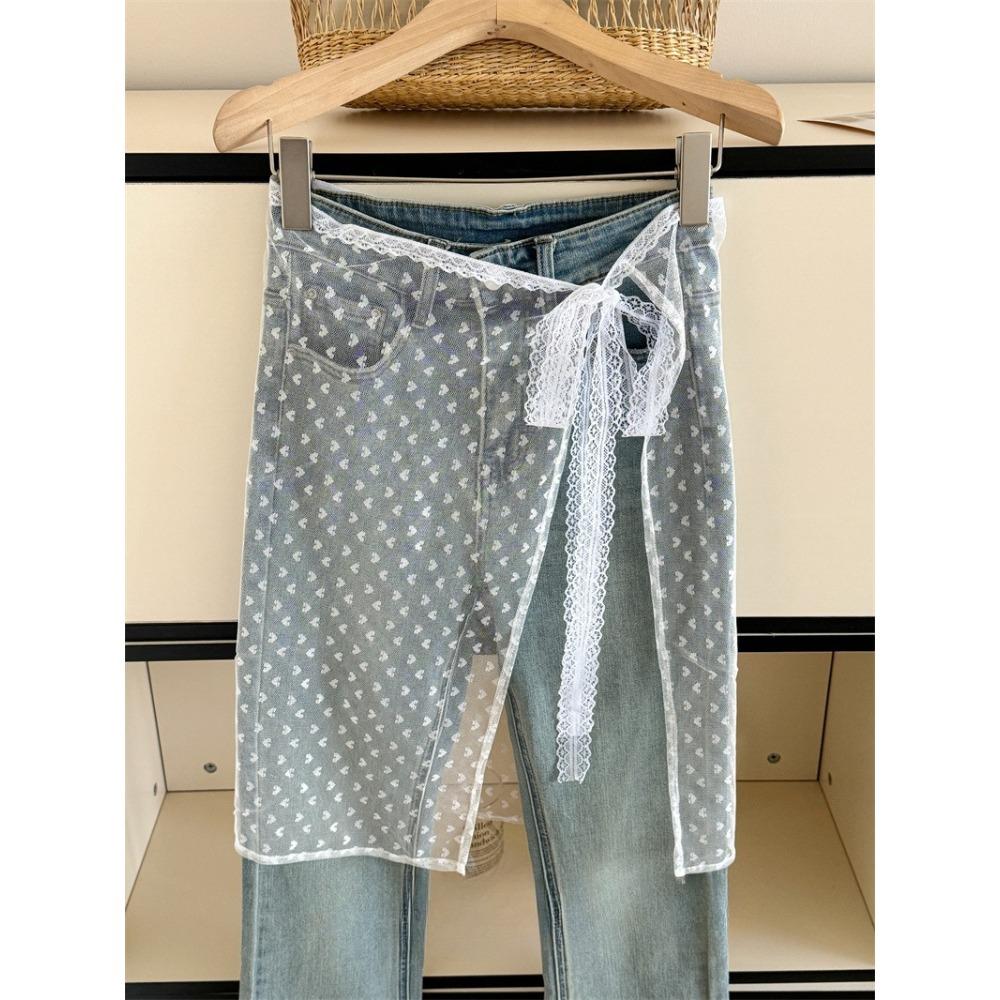 Spring Lace Skirt Curtain Cover Stacked Skirt Layering With Apron Skirt Skirt Fart Curtain Mesh Floral Skirt