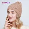 Thick Warm Winter Knit Hats for Women Soft Mohair Wool Blend Knitted Female Caps Double Layer Beanies