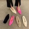 Pointed Toe Fur Ballet Flat Woman Shoes Winter Warm Plush Shallow Loafer Ladies Concise Furry Heeled Dress Shoes Mujer