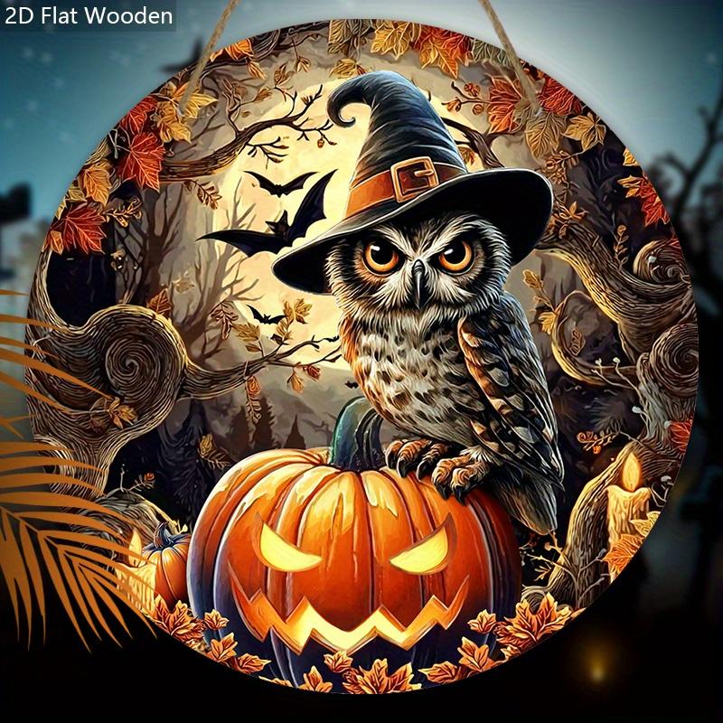 Wooden Halloween Sign with Owl & Pumpkin Pattern Design - Unique Wall Pediments - Ideal for Front Door, Yard, Porch, Room Decor