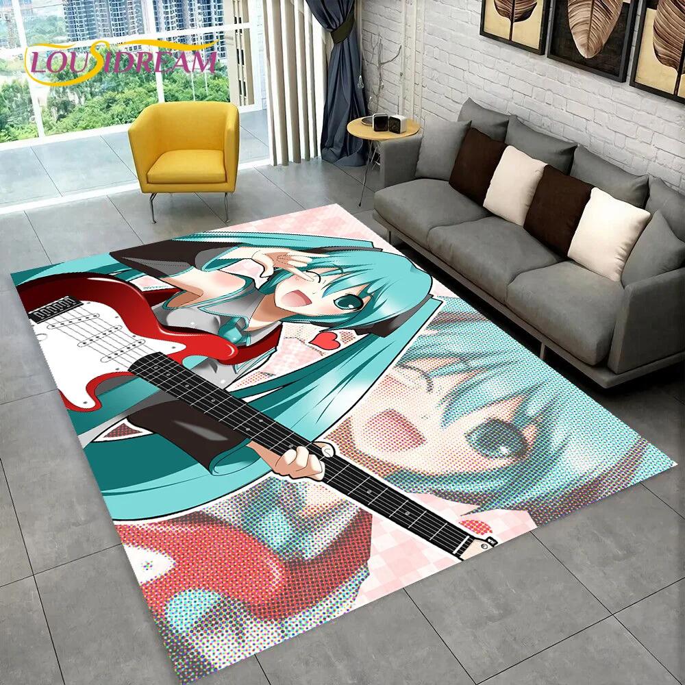 3D Cute M-Mikuu Music Cartoon Characters Carpet Rug for Living Room Bedroom Home Sofa Decoration,Kid Area Rug Non-slip Floor Mat