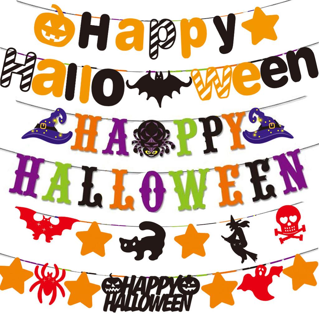Halloween Ghost Festival Theme Decoration Flag Bar Shopping Mall Layout Cartoon Banner Latte Flower String