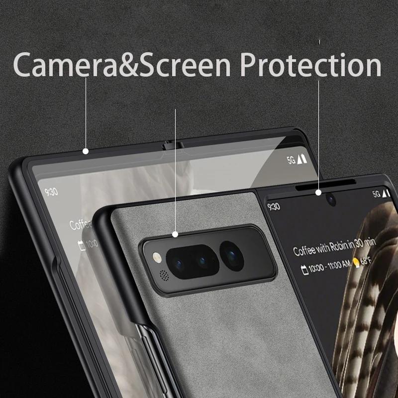 Роскошный матовый чехол из кожи с ощущением кожи для Google Pixel Fold2 Fold, противоударный, защита от отпечатков пальцев, модный силиконовый мягкий чехол из ПУ