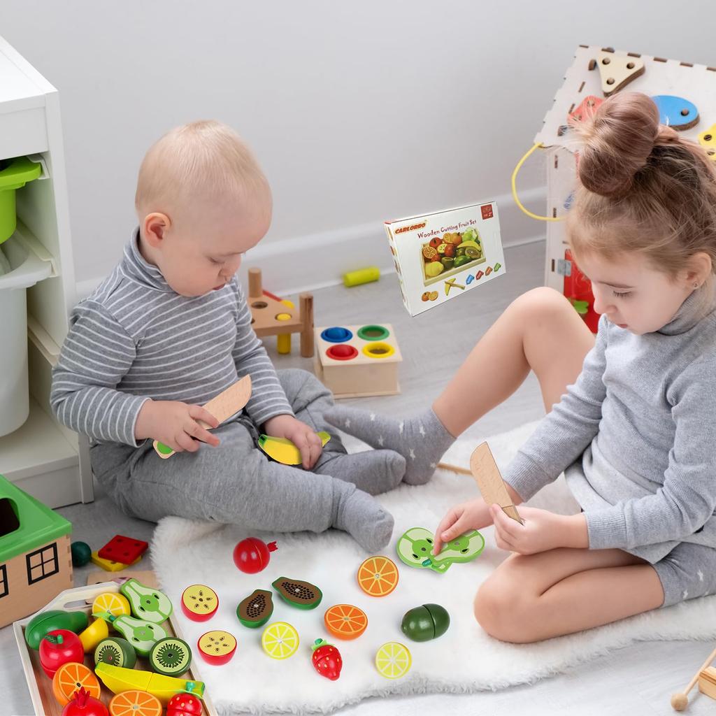 CARLORBO Wooden Toy Play House Vegetables Fruit Montessori Play Set Wooden Educational Toy Girls Boys Toys Popular Present Pretend Play