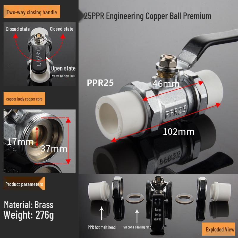 4-Point Double Union 20PPR Stainless Steel Ball Valve for Household Water Pipe Fittings