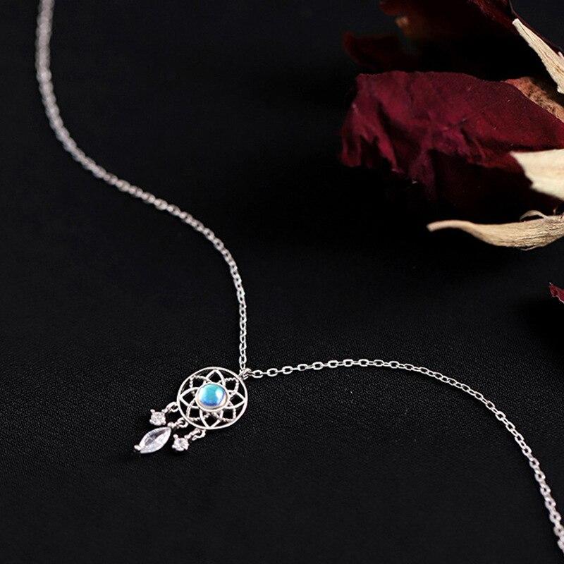 Moonlight Stone Dream Catching Net Water Drop Pendant Necklace For Women Exquisite Hollow Out Jewelry Gift YSL