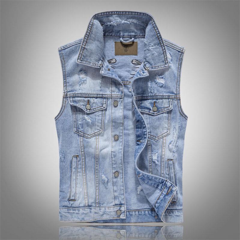Men's Plus Size Sleeveless Biker Denim Vest with Wing Embroidery & Rivets