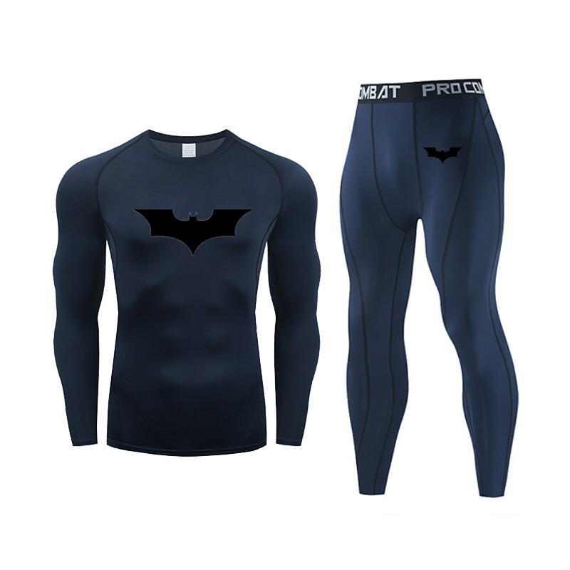 Mens Quick-Dry Sport Set Long Sleeve Top Pants Compression Fitness Wear Running Gym Cycling