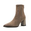 French Retro Suede Thick Heel Short Boots Women's Pointed Head Fashion Versatile Temperament Medium Tube Thin Boots New In Autumn and Winter