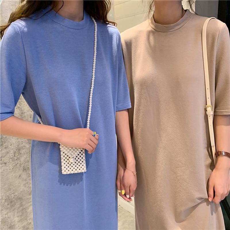 Summer Casual Long Knee Split Short Sleeve Nightgown Women's Plus Size Loose Straight T-Shirt Dress