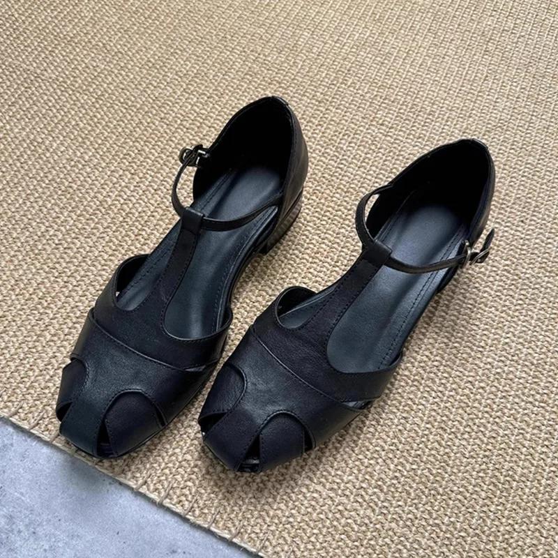 Модные женские дышащие туфли-лоферы на каблуке, женские летние туфли 2025 года, тренд, элегантные туфли-лодочки с мелким вырезом, из мягкой кожи, женские сандалии