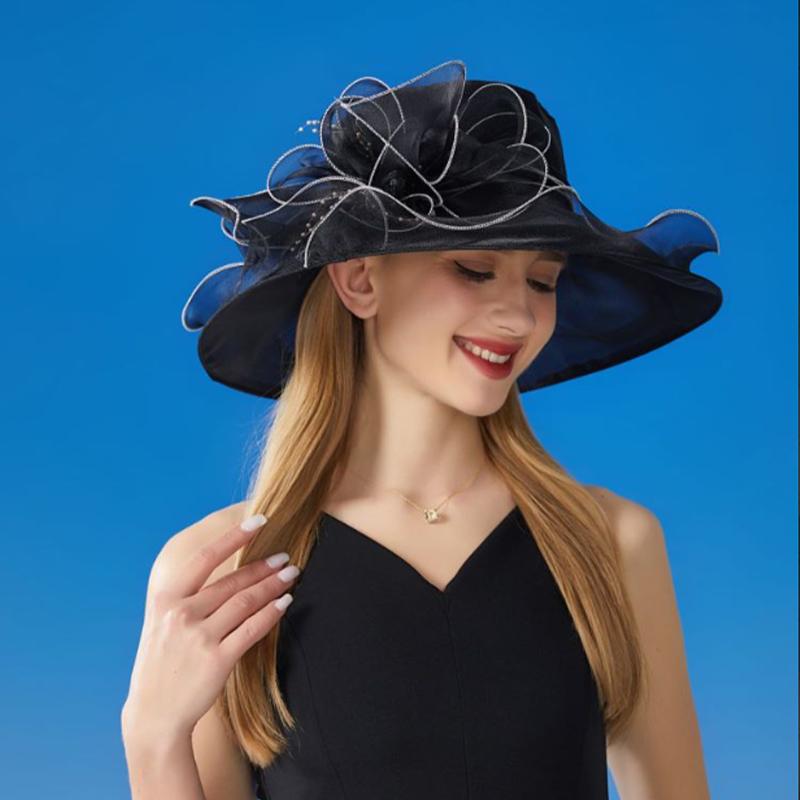 1 шт. модная модная солнцезащитная козырек от солнца с большими полями, женская шляпа из органзы, сетчатая шляпа с цветком