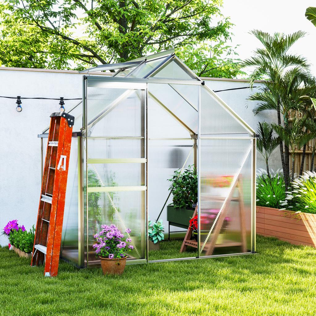 192.5 x 131cm Walk-In Polycarbonate Greenhouse - Silver-Tone