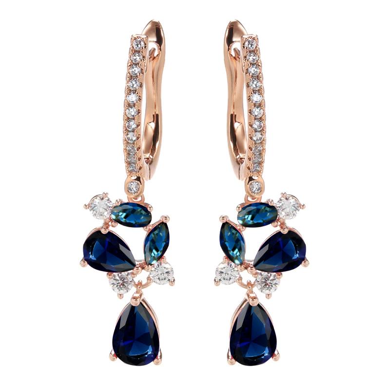 Новые длинные серьги-капли золотого цвета для женщин, серьги-капли с кристаллами и цветком, красный камень и циркон, модные ювелирные изделия