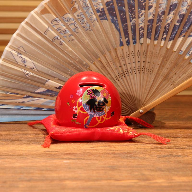 Japanese Ceramic Daruma Coin Bank Sculpture, Living Room Entrance and Hallway Table Decor, Wealth-Attracting Feng Shui Ornament