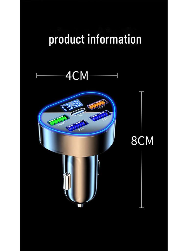 Автомобильное зарядное устройство из сплава с несколькими портами, цифровым дисплеем и сверхбыстрой зарядкой