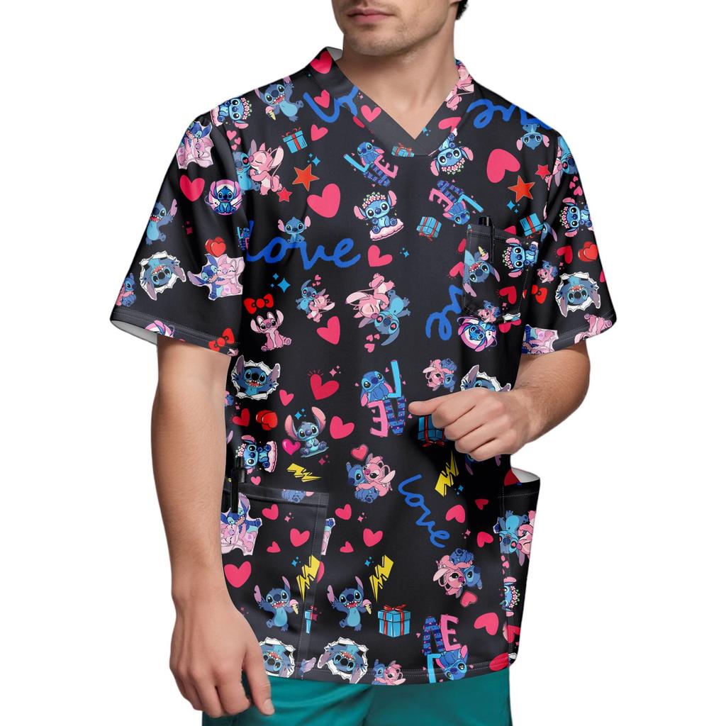 Мужской топ с коротким рукавом и V-образным вырезом с принтом нагрудного кармана