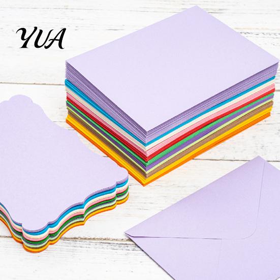 Stationery Supplies for Wedding Invitations 50 Sets Wavy Edge Envelope And Card Set, Solid Color Smooth Artistic Paper Cards Letters Writing