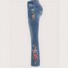 VibeStreet Jeans Women Boot Cut Flare Pants Stretch Mid Waist Embroidery Full Length Trousers Washed Distressed Denims Streetwear