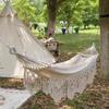 1PC Outdoor Camping High Load Bearing Hammock Tassel Canvas Garden Swing Chair Hanging Bed Foldable Out/Indoor Hanging Hammock