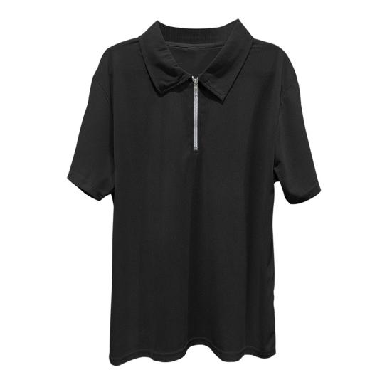 Мужская футболка с застежкой-молнией и лацканами, однотонная, с короткими рукавами, повседневная, свободная, летняя футболка для гольфа, уличной одежды, пляжа, путешествий