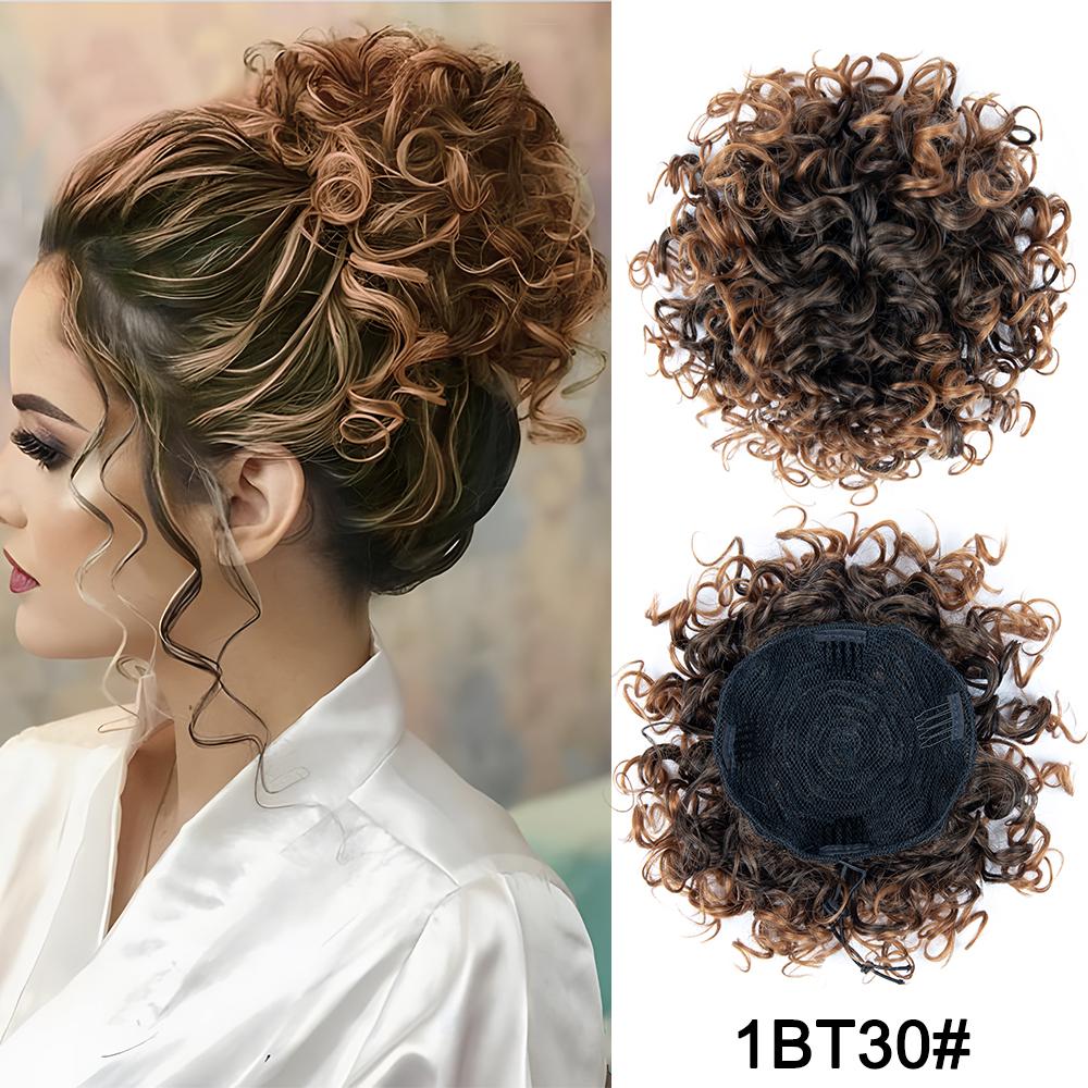 Большие вьющиеся булочки для волос, эластичный шнурок, вьющиеся грязные булочки для наращивания волос, короткие синтетические хвостики для наращивания для женщин