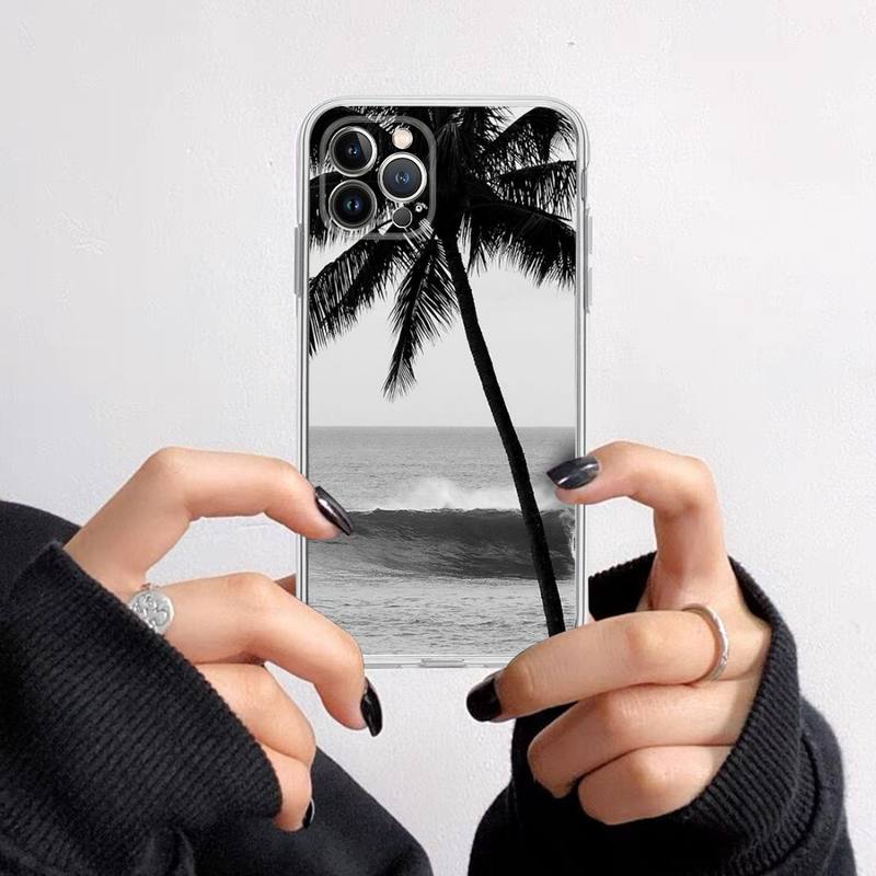 Черно-белые пальмовые листья пальмы Чехол для телефона Для iPhone 14 13 12 11 Pro Max XS X XR SE 2020 6 7 8 Plus Mini Прозрачный корпус
