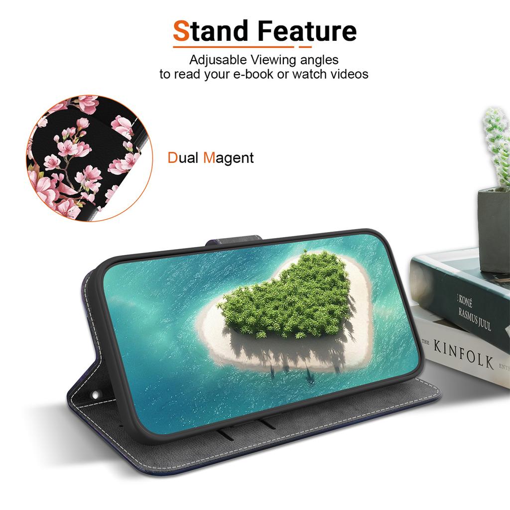 Plum Blossom Pattern Flip Wallet PU Leather Case with For iPhone Samsung Umidigi Infinix  TECNO...Suitable for Over 900 Phone Models