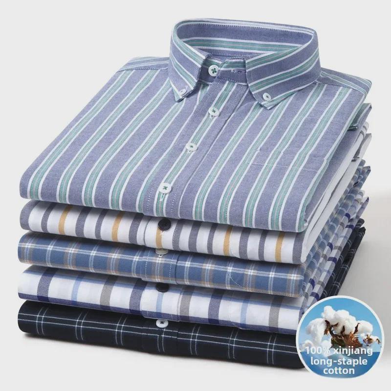 Мужская рубашка из хлопка Оксфорд в полоску с длинным рукавом — повседневная деловая одежда на весну