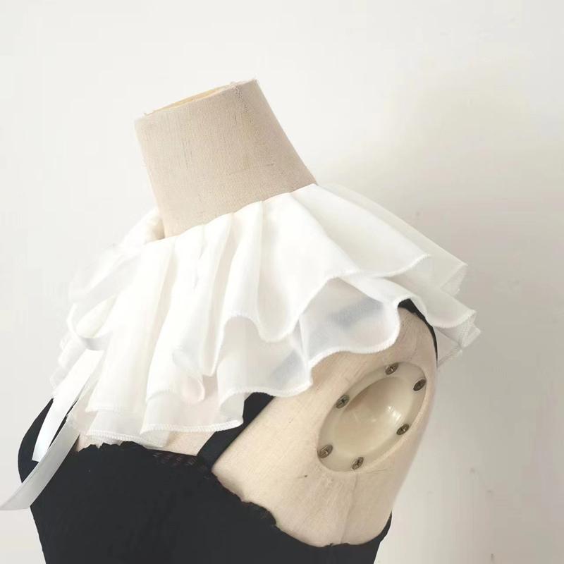 Girls Ruffled Decorative Collar Elegant Pleated Shawl Scarf Casual Detachable Layered Ribbon Tie False Collar Sweater