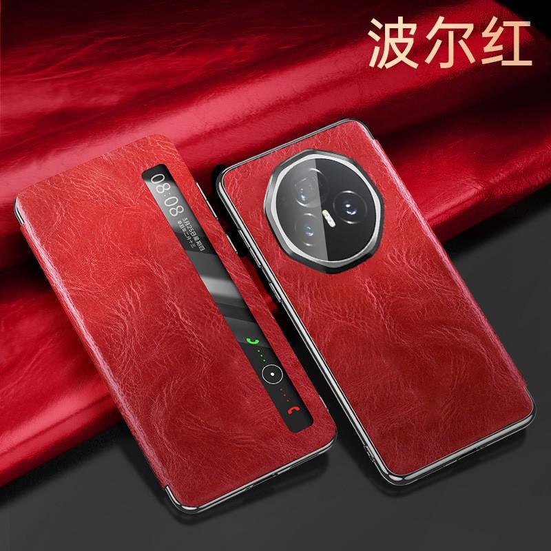 Premium Genuine Leather Flip Case Honor Magic V3 Ultra Smart Window Foldable Phone Full Coverage Shockproof Protective Cover