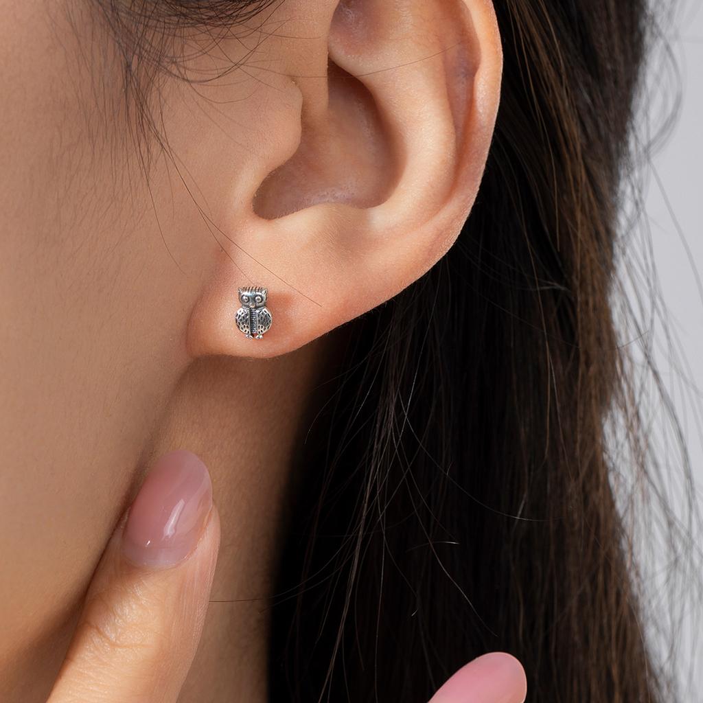 MODIAN Authentic 925 Silver Vintage Tiny Cute Owl Stud Earrings For Women Animal Series Design Fine Jewelry