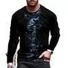 Men Sport Long Sleeve Round Neck Fashion Tops T Shirt 3D Digital Print Pullover Fitness T Shirt