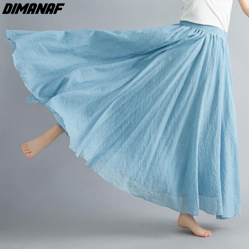 Dimanaf Plus Size Women Linen Skirts Female Elastic Basic Fashion Japanese Dress