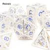 7 Pcs White Blue Gear Wheel Metal Dice Hollow Metal Polyhedral Dice Set Suitable for Role-Playing RPG  Board Game Card Game