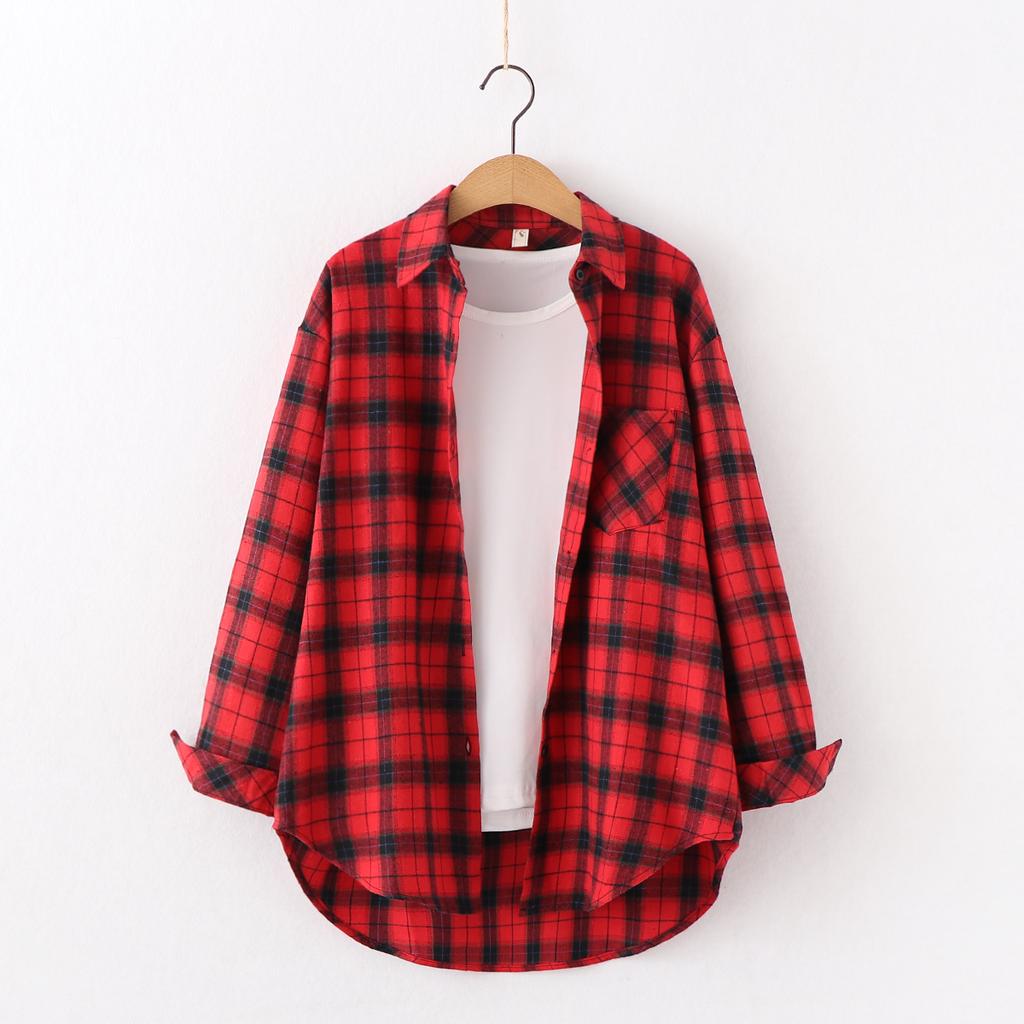 Рубашка в клетку, женская свободная блузка, женские блузки с длинным рукавом, повседневная рубашка, женские топы