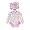 Baby Girl Rash Guard Swimsuit Long Sleeve Floral/Ice Cream Print Bathing Suit Infant Swimwear with Sun Hat