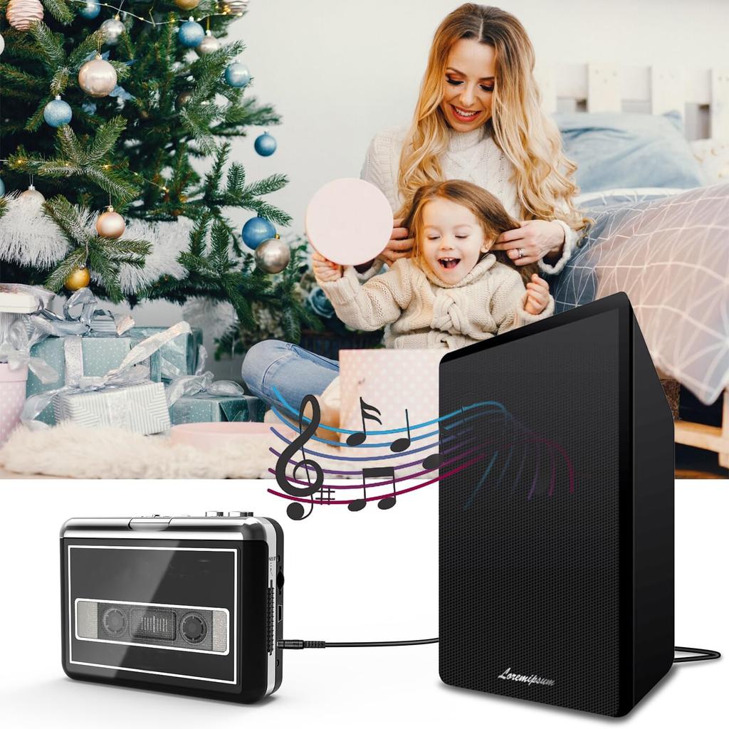 Portable Cassette Tape Player with Digital Converter and MP3 USB Music Data Computer Converts Cassette Tapes to Can Burn Includes Japanese Black