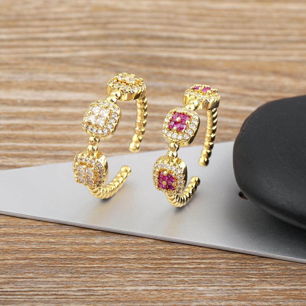 Nidin Luxury Women's Open Adjustable Ring Gold Plated 4 Colors Shine Zircon Jewelry Crystal for Female Engagement Party Gifts