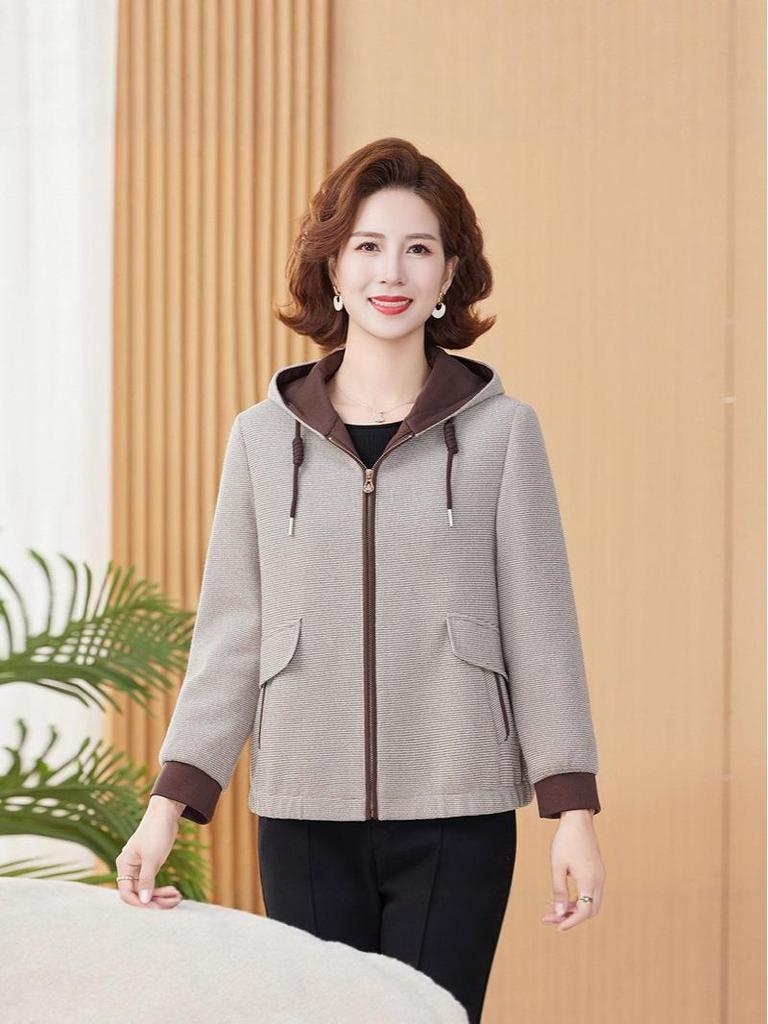 Trendy Autumn Hooded Jacket for Middle-Aged and Elderly Women