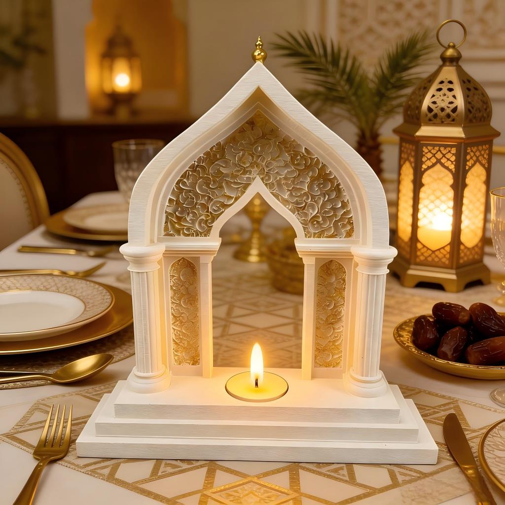 Islamic Mosque Arch Candle Holder Arabic Carved Ornament Ramadan Eid Festival Home Decor Table Centerpiece Tealight Holiday Gift