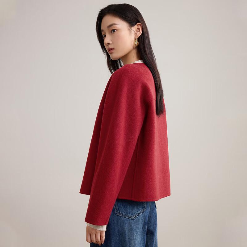 Women's 100% Wool Round Neck Short Woolen Coat