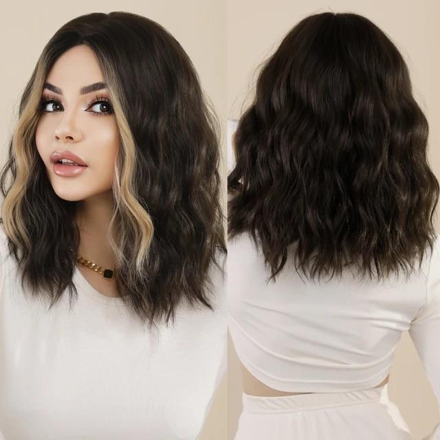 Выделите прямой парик боб для женщин, повседневный парик для косплея, синтетические черно-белые волосы, парики с челкой, термостойкие