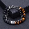 Men's Natural Tiger Eye Stone & Stainless Steel Chain Bracelet