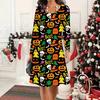 2025 Осень и Зима Новое Повседневное Женское Платье с Круглым Вырезом 3D Хэллоуинский Узор Идеальный Подарок на Хэллоуин Рождество